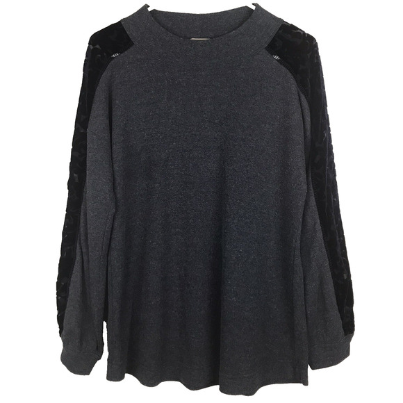 Soft Surroundings Zaida Top Long Sleeve Blue Burnout Velvet Floral Size Medium - Picture 1 of 7